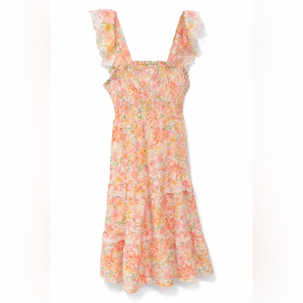 Wedding Guest Floral Midi Dress 12 Garden Wedding Guest Spring Formal Smocked - Picture 2 of 2